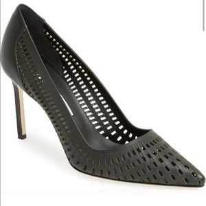 Manolo Blahnik Black Perforated Pussna Pump